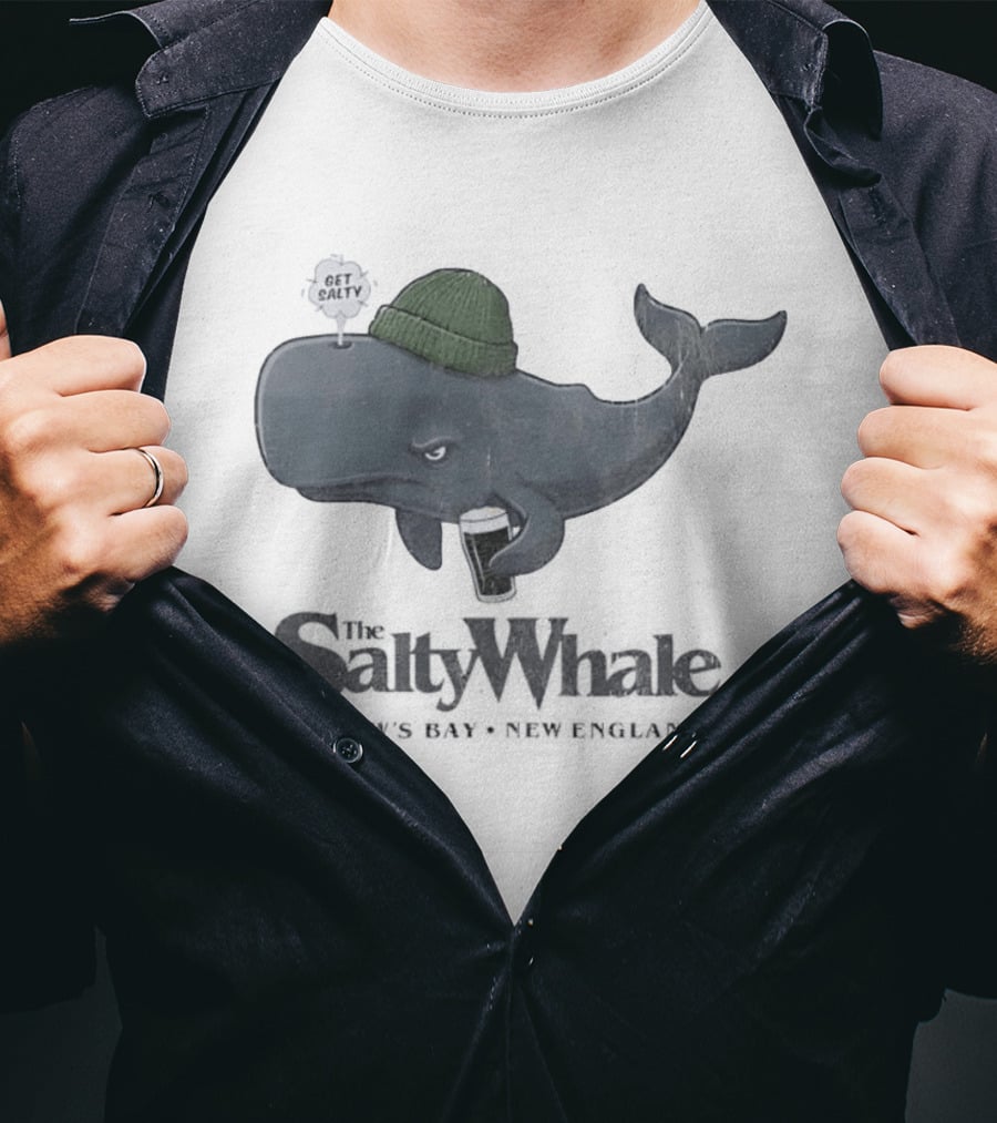 Get Salty Whale New England Beer Drinker Nautical Widows Bay T-Shirt