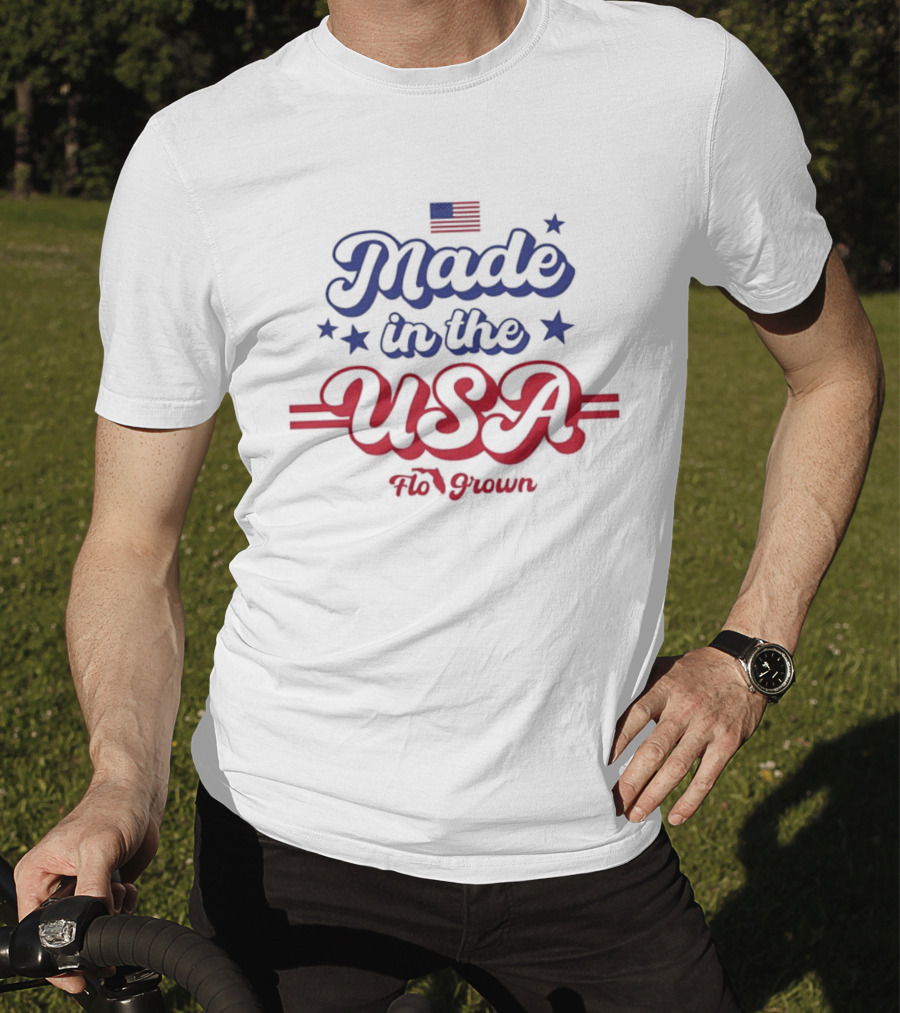 Made In The USA Flo Grown American Flag Stars T-Shirt