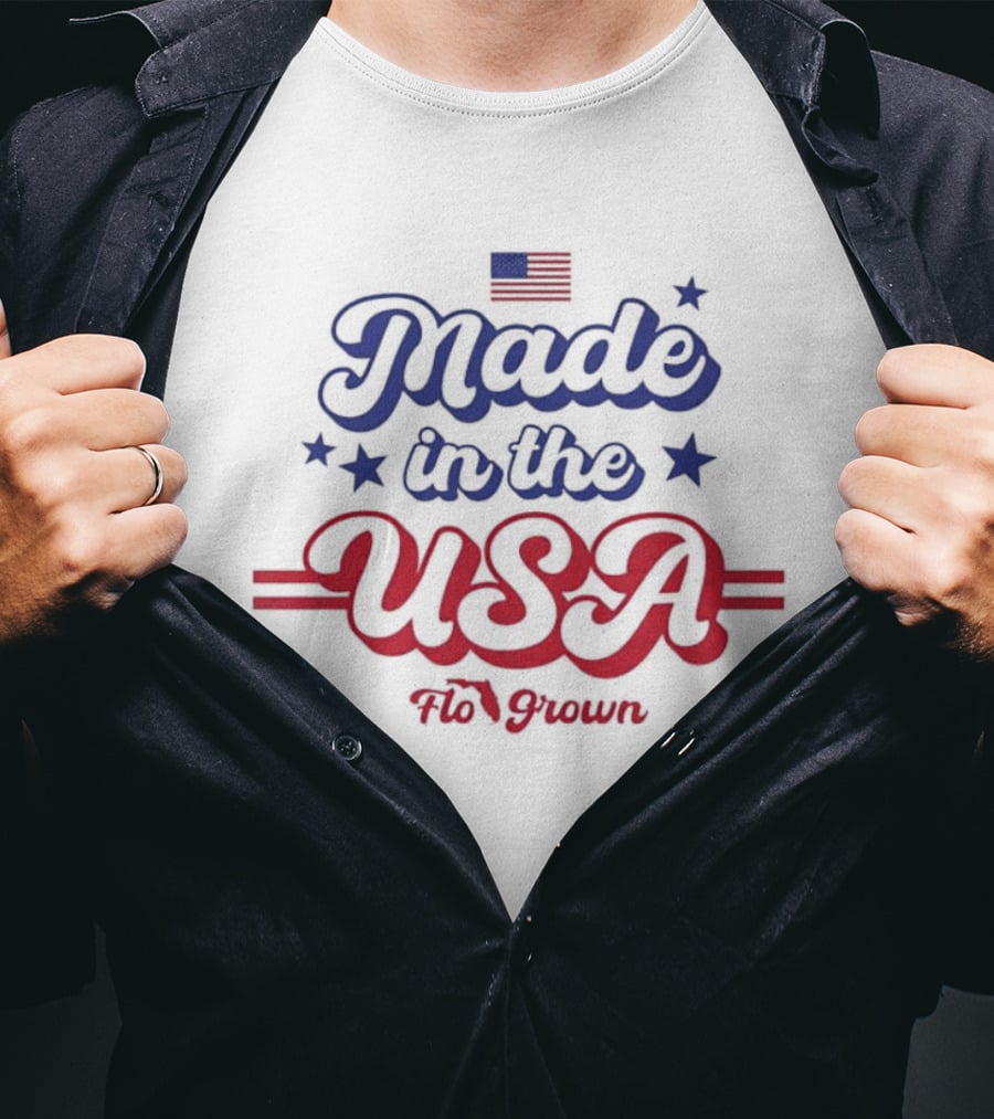 Made In The USA Flo Grown American Flag Stars T-Shirt