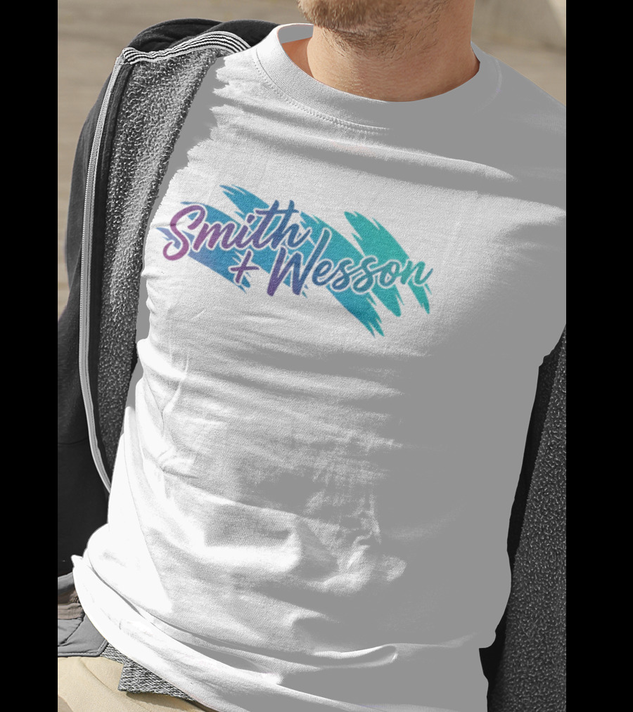 Smith And Wesson 90s Teal Purple Paint Brush Strokes T-Shirt