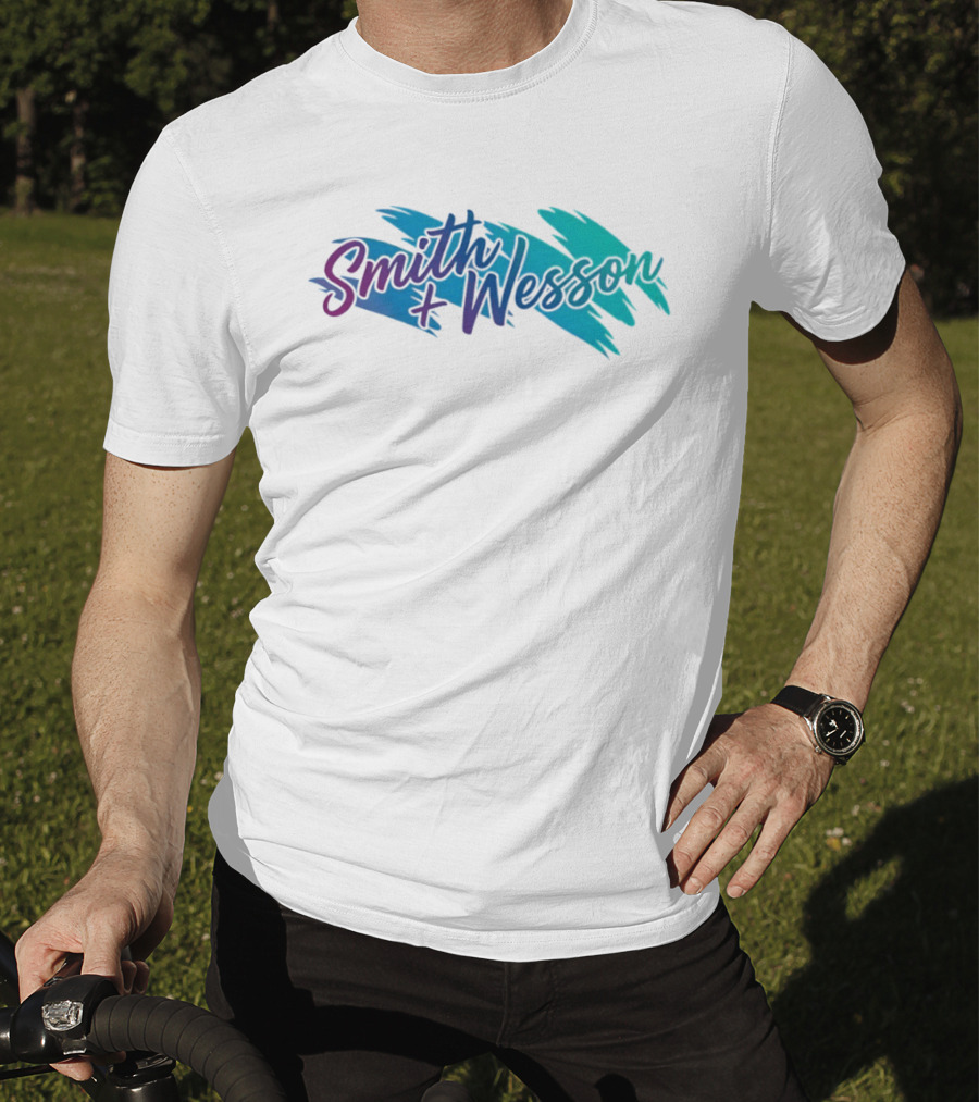 Smith And Wesson 90s Teal Purple Paint Brush Strokes T-Shirt