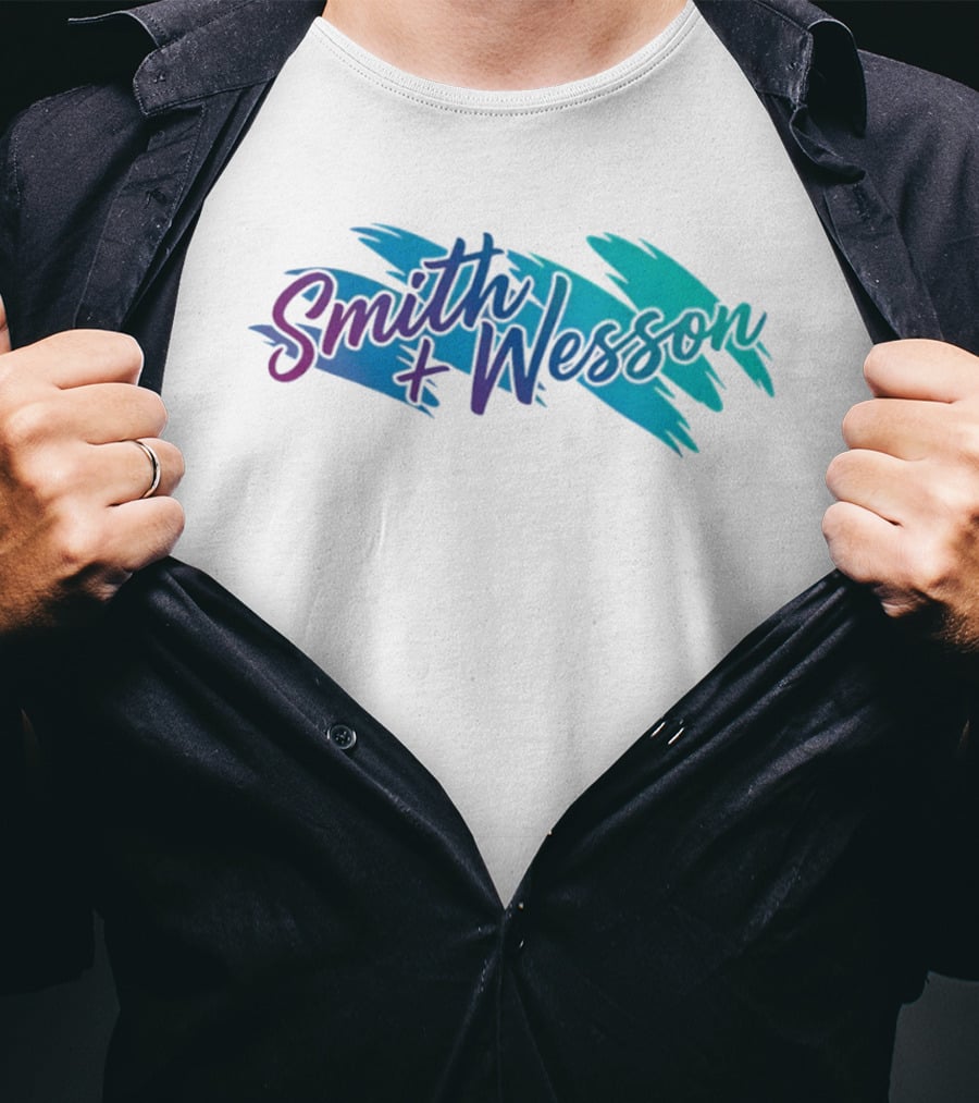Smith And Wesson 90s Teal Purple Paint Brush Strokes T-Shirt