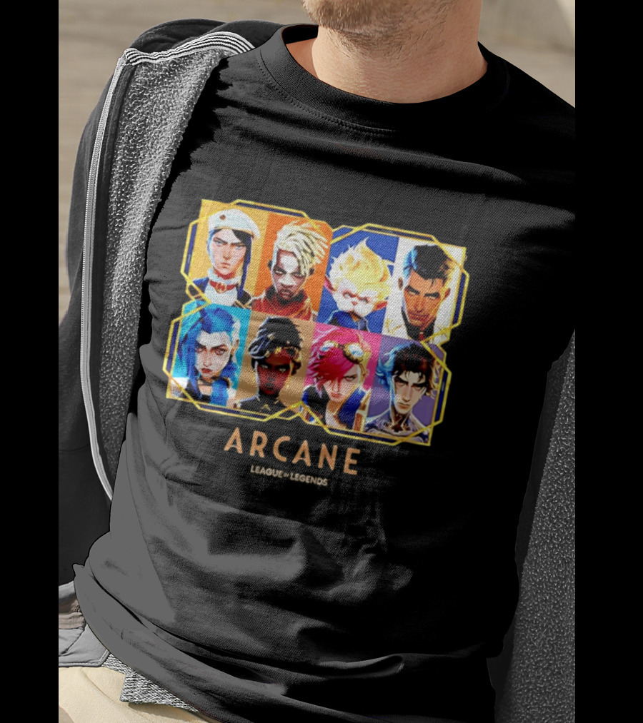 Arcane League Of Legends Jinx Vi Piltover Zaun Hextech Characters Gold Frame 2026 T-Shirt