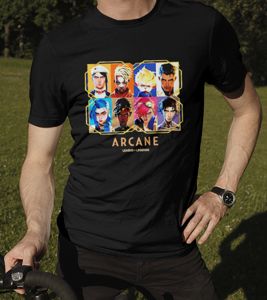 Arcane League Of Legends Jinx Vi Piltover Zaun Hextech Characters Gold Frame 2026 T-Shirt