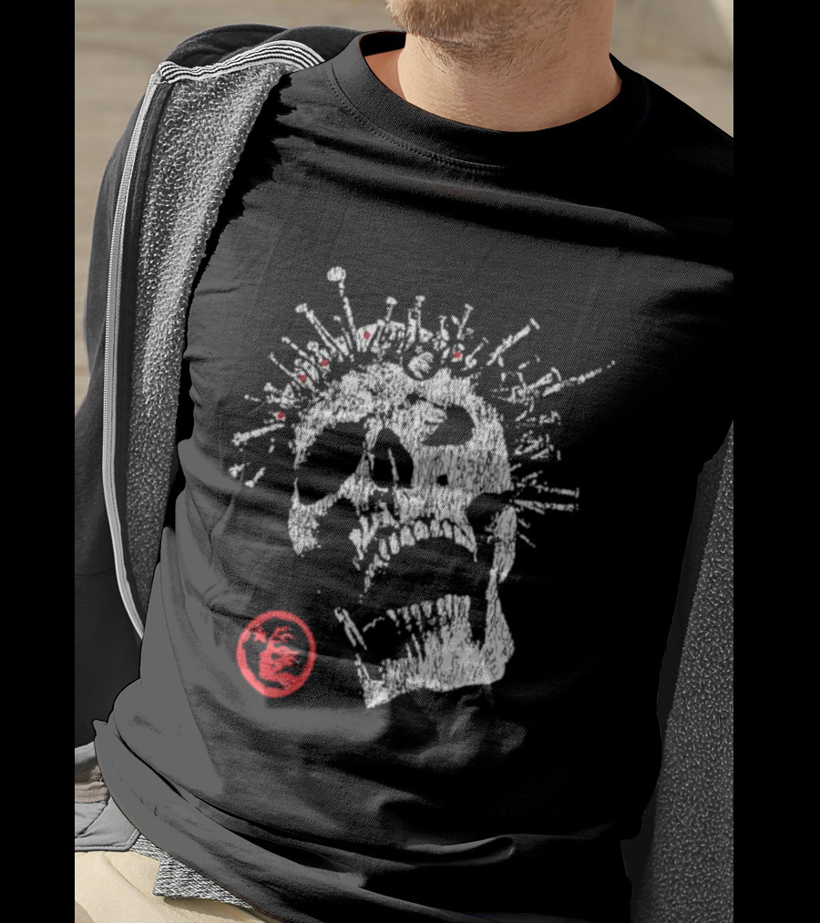 Screaming Skull Punk Spikes Flaming Face Unleashed Fury 2026 Collection Distressed T-Shirt