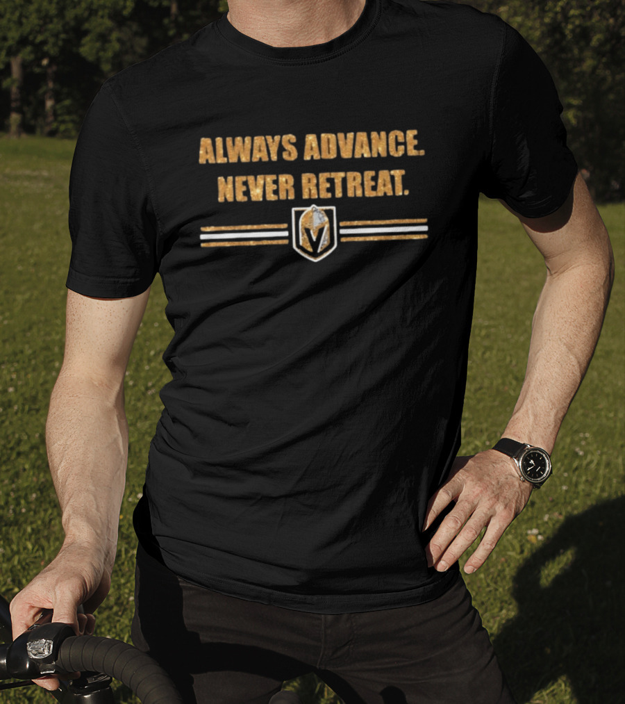 Vegas Golden Knights Always Advance Never Retreat Golden Shield T-Shirt