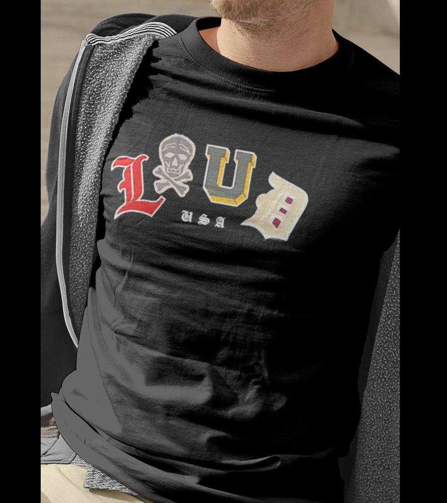 LUD USA Skull Varsity Patches L U D T-Shirt