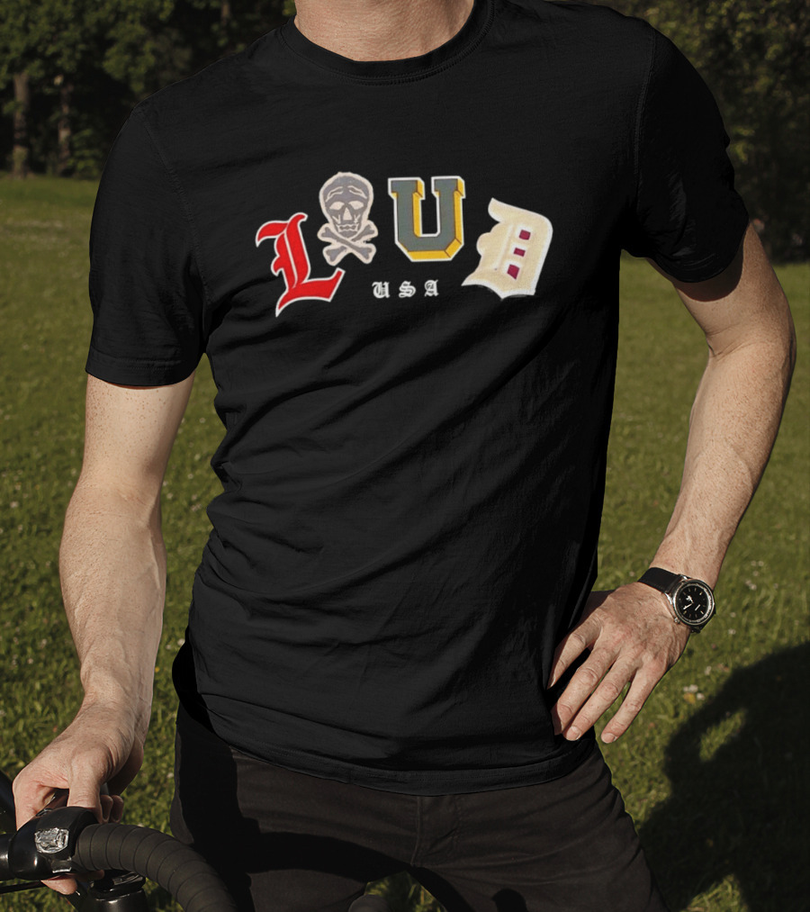 LUD USA Skull Varsity Patches L U D T-Shirt