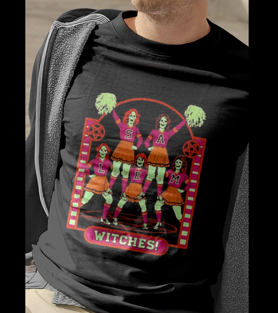 Salem Witches Cheerleader Skeletons Pentagram Halloween 2026 T-Shirt