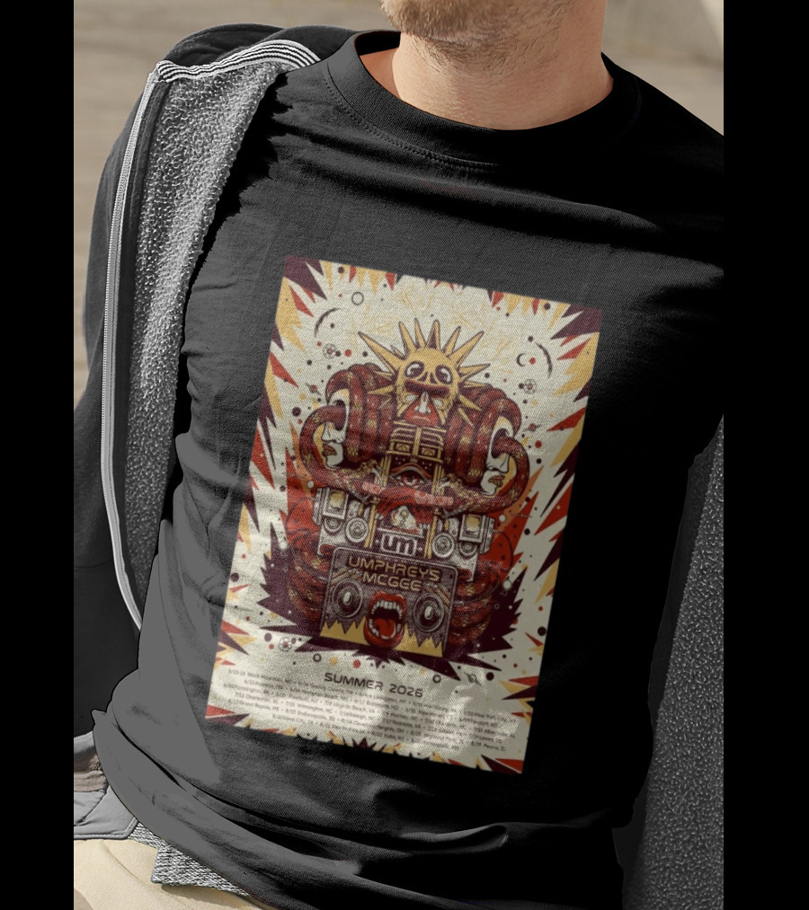 Umphrey's McGee Summer 2026 Tour Dates With Unique Symbolic Artwork And Sun Motif T-Shirt