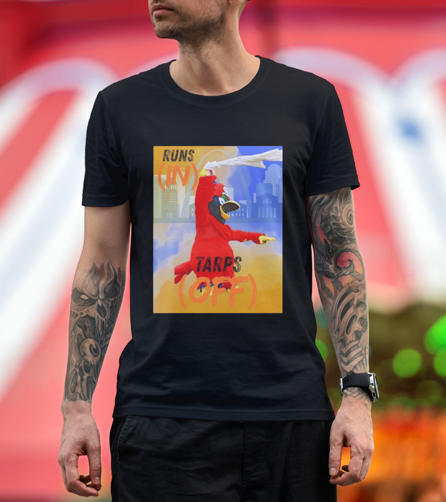 Fredbird Runs In Tarps Off St. Louis Skyline T-Shirt
