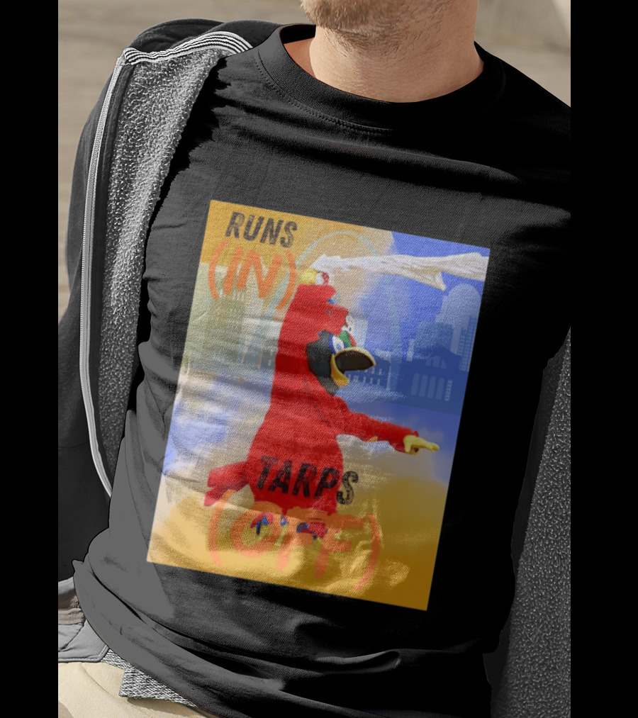 Fredbird Runs In Tarps Off St. Louis Skyline T-Shirt