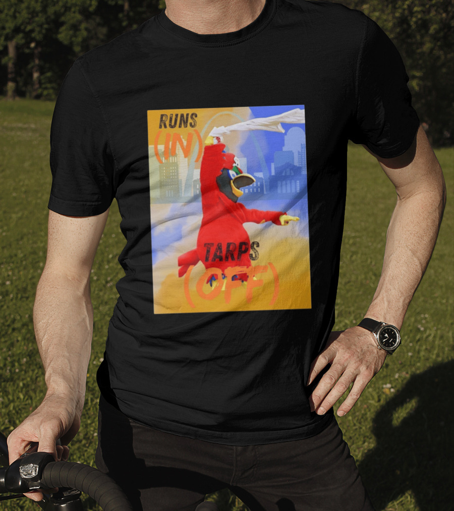 Fredbird Runs In Tarps Off St. Louis Skyline T-Shirt