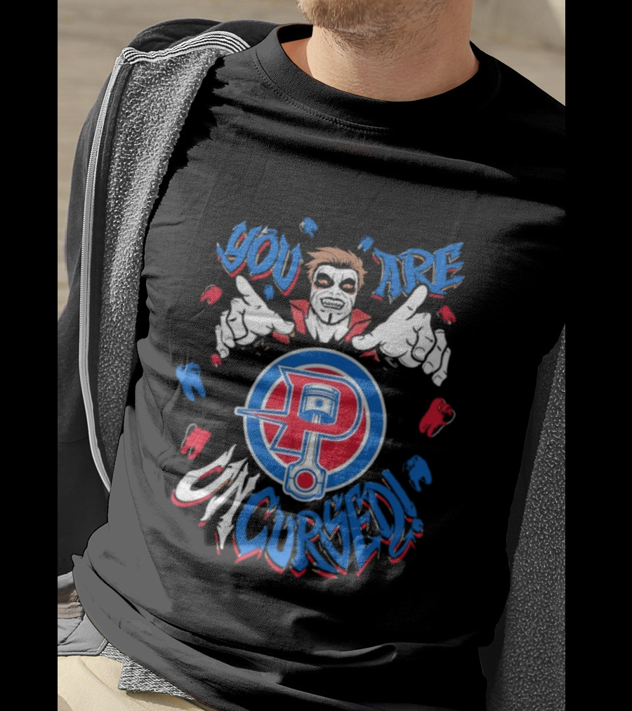 Danhausen X Detroit Pistons You Are Uncursed WWE Collaboration Blue Red White T-Shirt