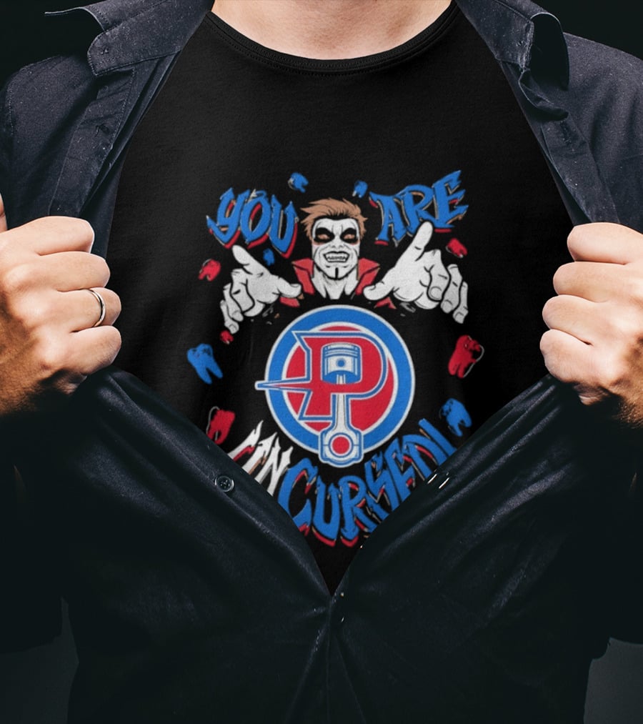 Danhausen X Detroit Pistons You Are Uncursed WWE Collaboration Blue Red White T-Shirt