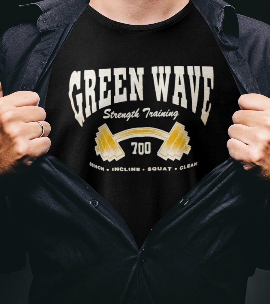 Green Wave Strength Training 700 Bench Incline Squat Clean Barbell T-Shirt