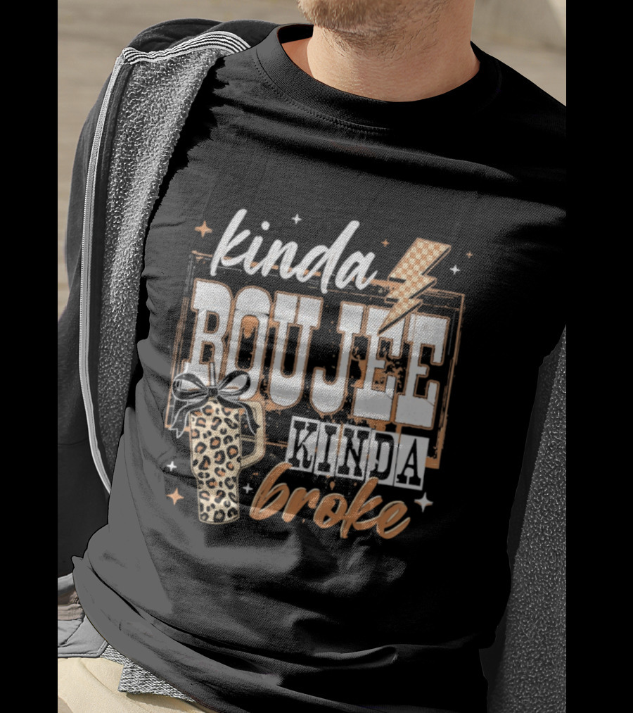 Kinda Boujee Kinda Broke Leopard Print Lightning Bolt T-Shirt