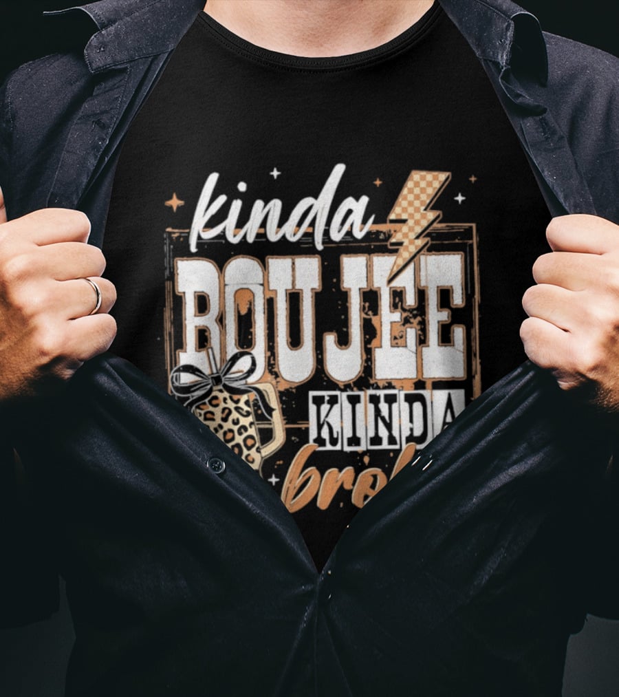Kinda Boujee Kinda Broke Leopard Print Lightning Bolt T-Shirt