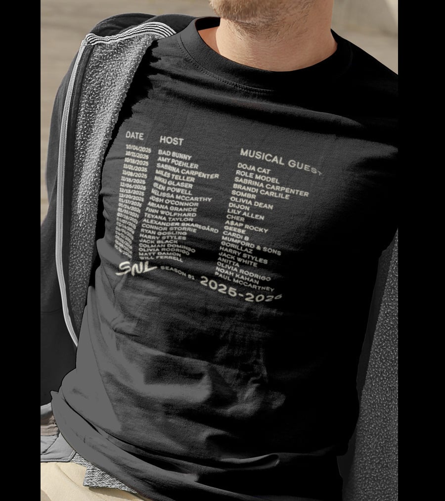 SNL Season 51 2025 2026 Fictional Hosts Musical Guests Lineup T-Shirt