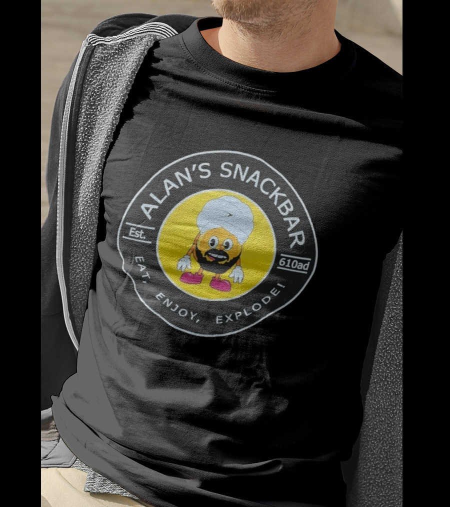 Alan's Snackbar Eat Enjoy Explode Est 610AD Circular T-Shirt