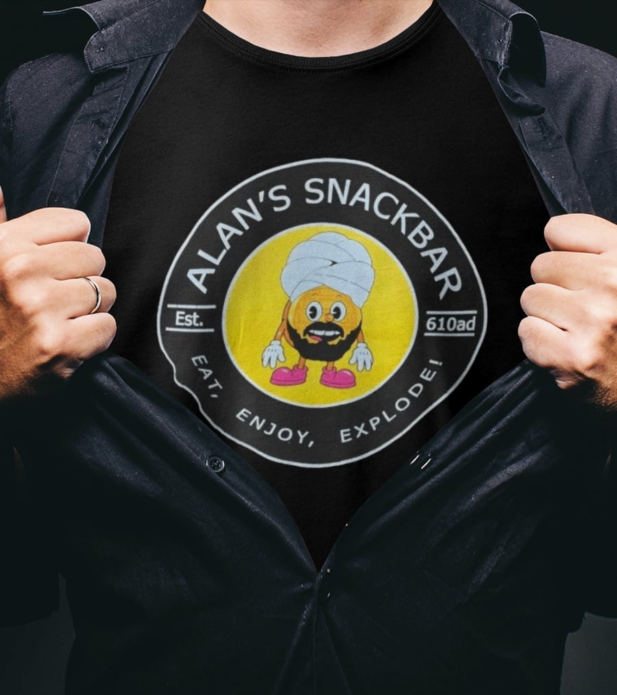 Alan's Snackbar Eat Enjoy Explode Est 610AD Circular T-Shirt