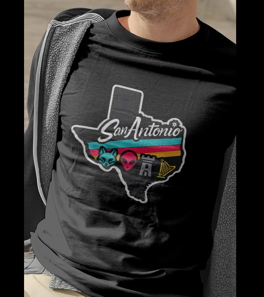 San Antonio Texas Fox Alien Castle Harp Spurs T-Shirt