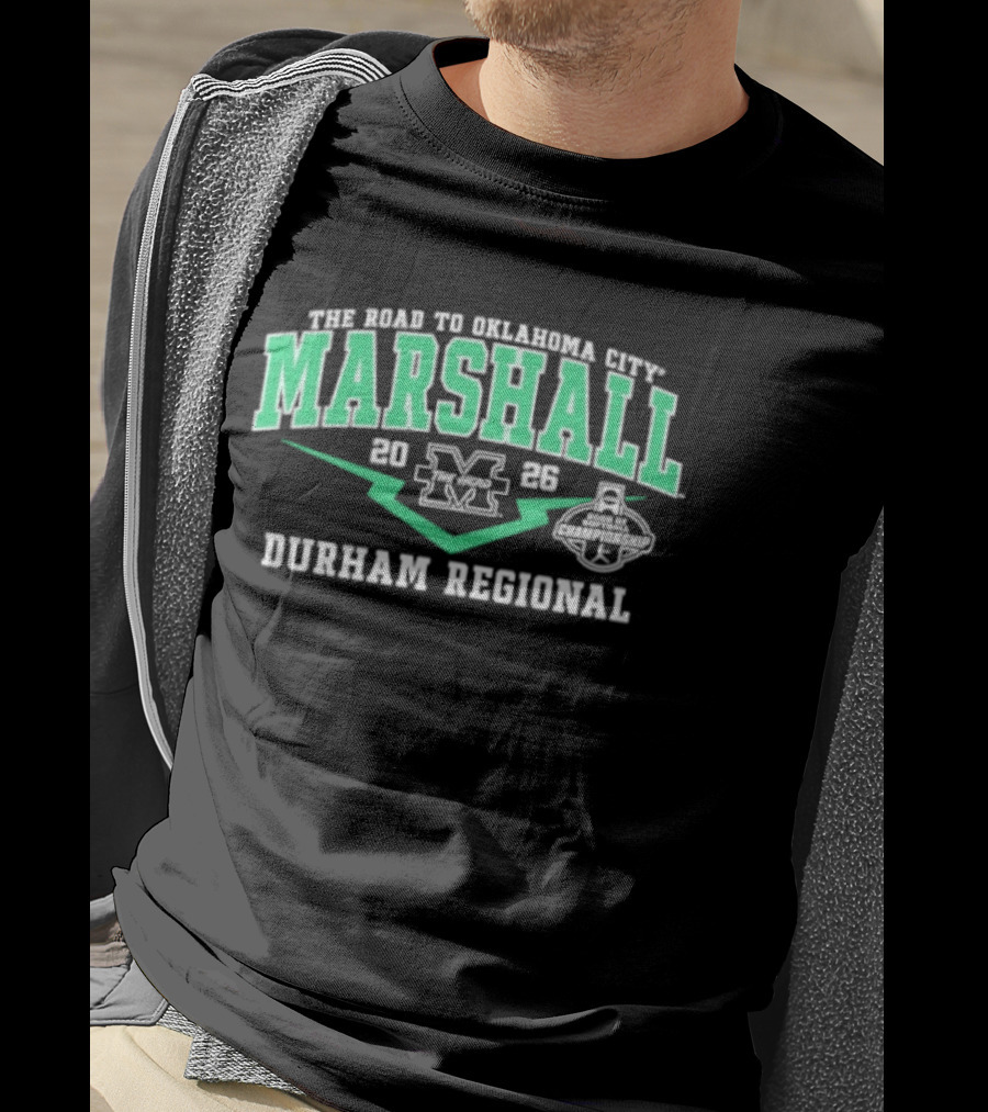 Marshall Thundering Herd 2026 M Logo Durham Regional The Road To Oklahoma City T-Shirt