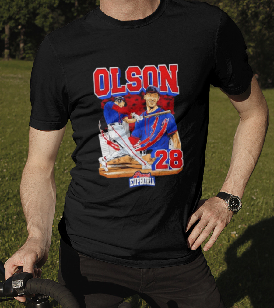 Matt Olson 28 Planet Euphoria Braves Baseball Comic Swing T-Shirt