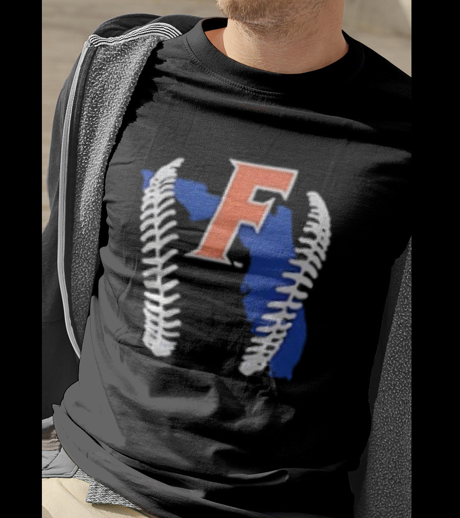 Florida Gators 2026 F Baseball Graphic With State Outline And Stitches T-Shirt