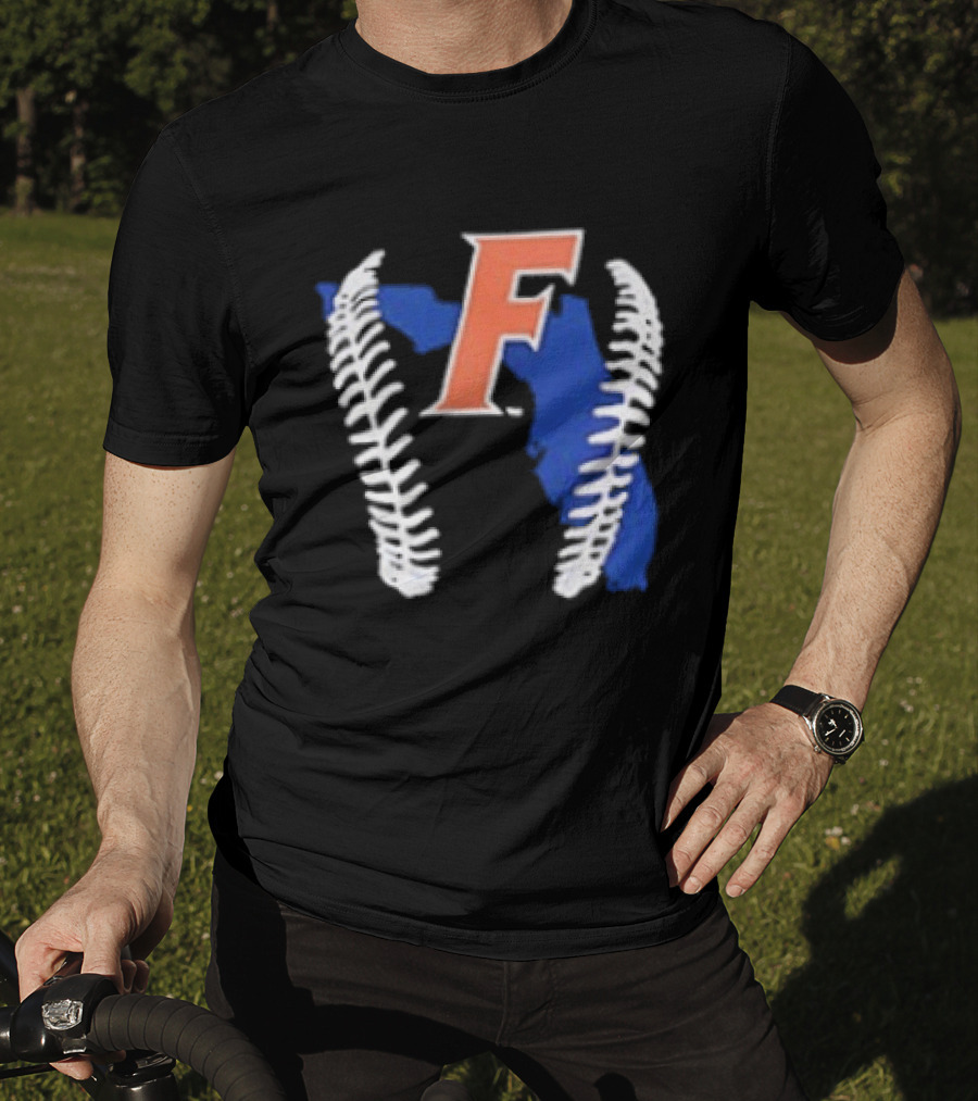 Florida Gators 2026 F Baseball Graphic With State Outline And Stitches T-Shirt