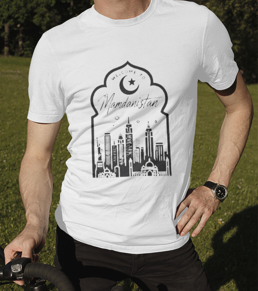 Welcome To Mamdanistan 2026 Back Skyline Crescent Star T-Shirt