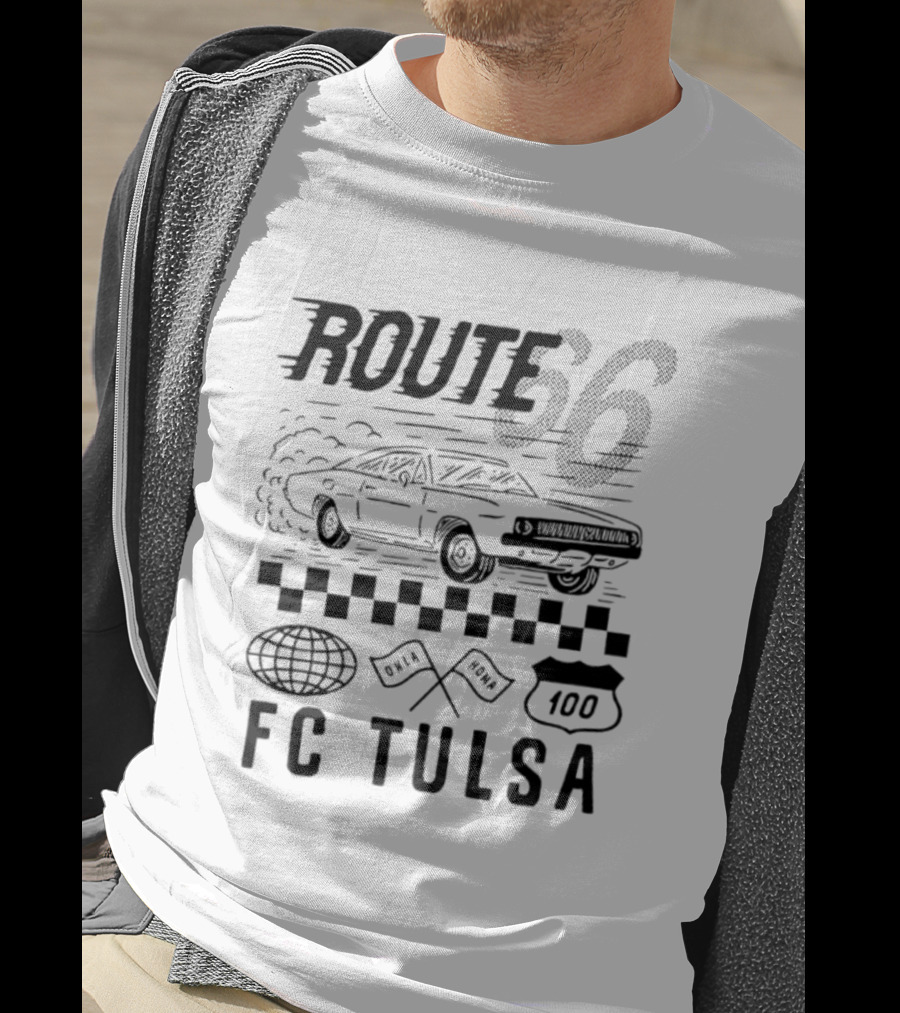 FC Tulsa Route 66 Oklahoma Soccer Car 100 Racing Flags T-Shirt