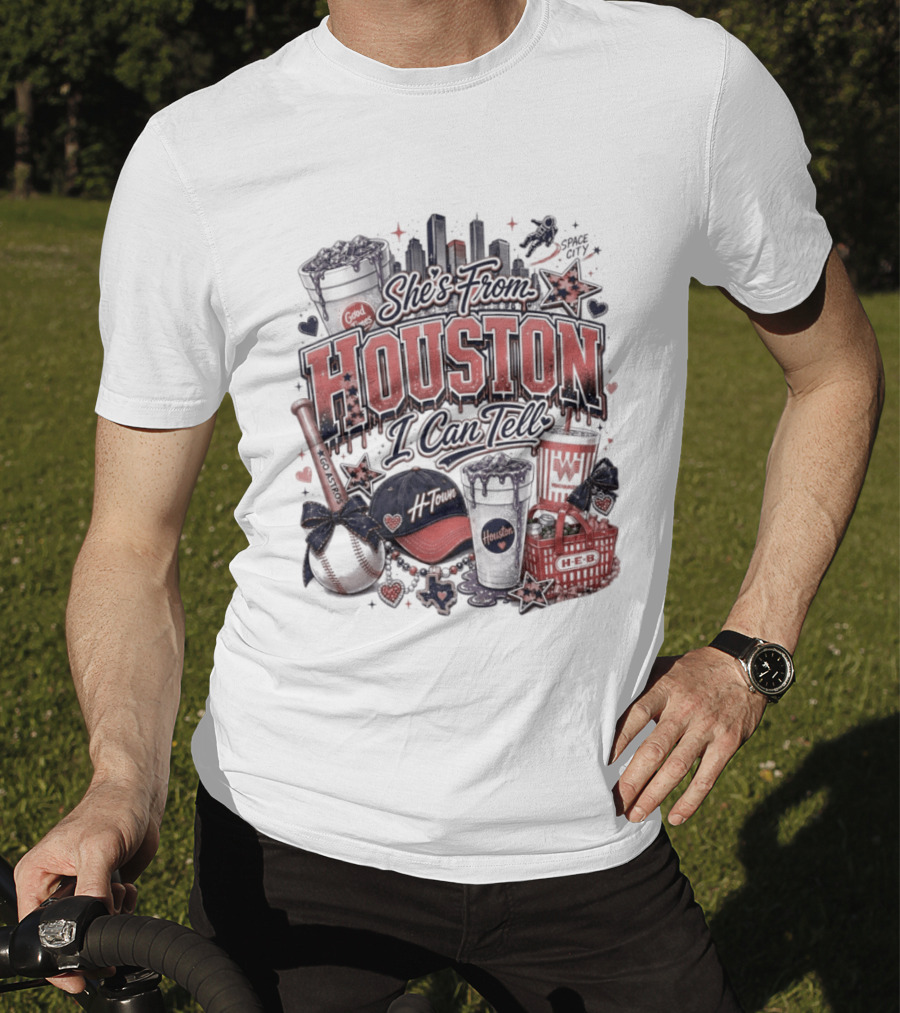 She's From Houston I Can Tell Astros Whataburger HEB Baseball Skyline T-Shirt
