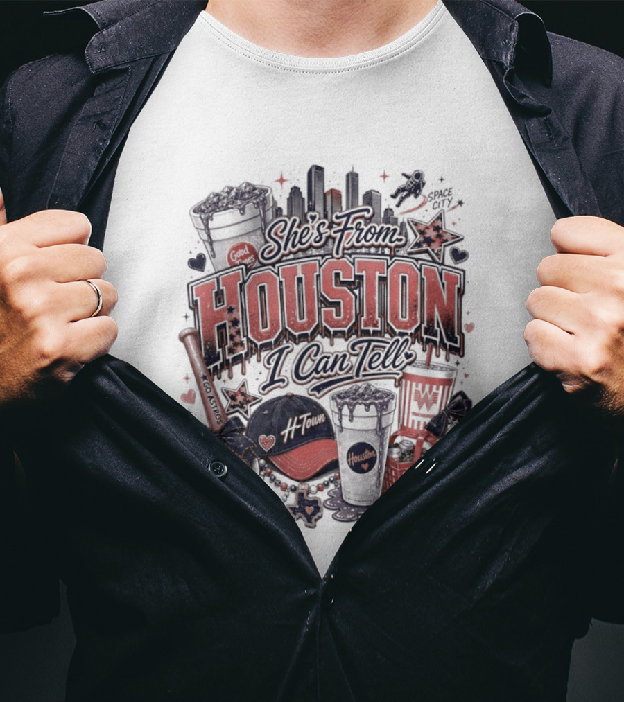 She's From Houston I Can Tell Astros Whataburger HEB Baseball Skyline T-Shirt