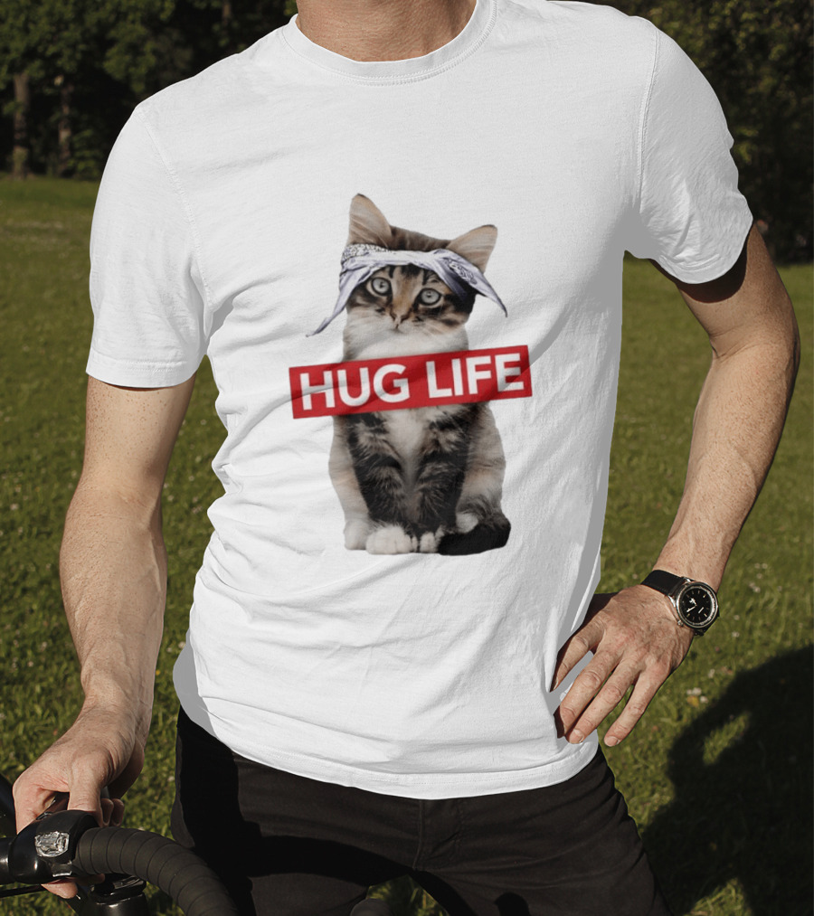Hug Life Kitten Bandana Retro Funny Cat T-Shirt