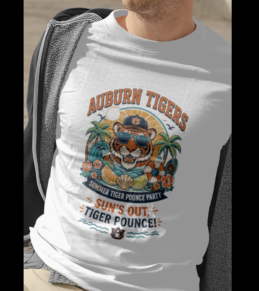 Auburn Tigers Summer Party Sun's Out Tiger Pounce Beach Vibes T-Shirt