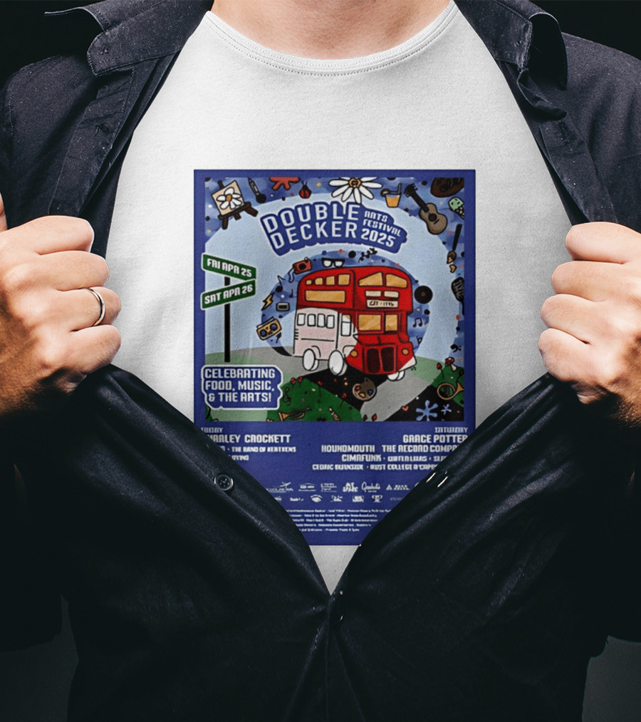 Double Decker Arts Festival 2025 Celebrating Food Music April 25 26 Charley Crockett Grace Potter Cedric Burnside T-Shirt