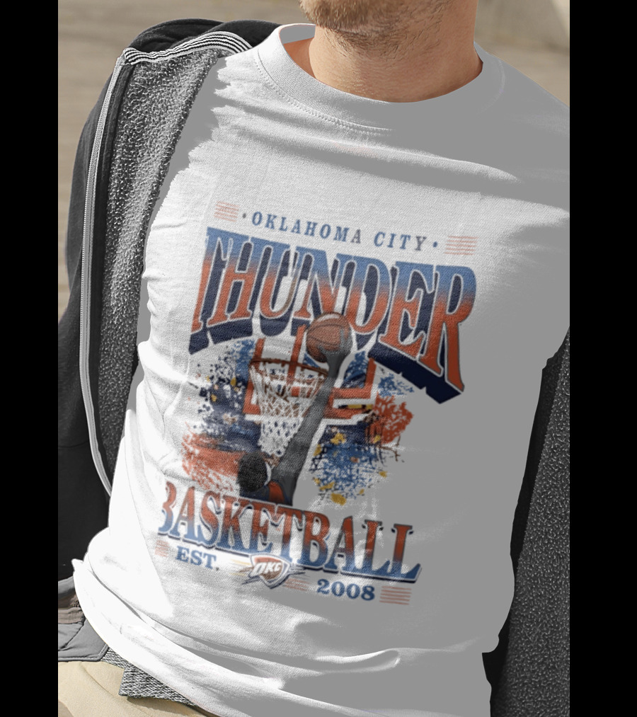 Oklahoma City Thunder Basketball Est 2008 OKC Slam Dunk Hoop T-Shirt