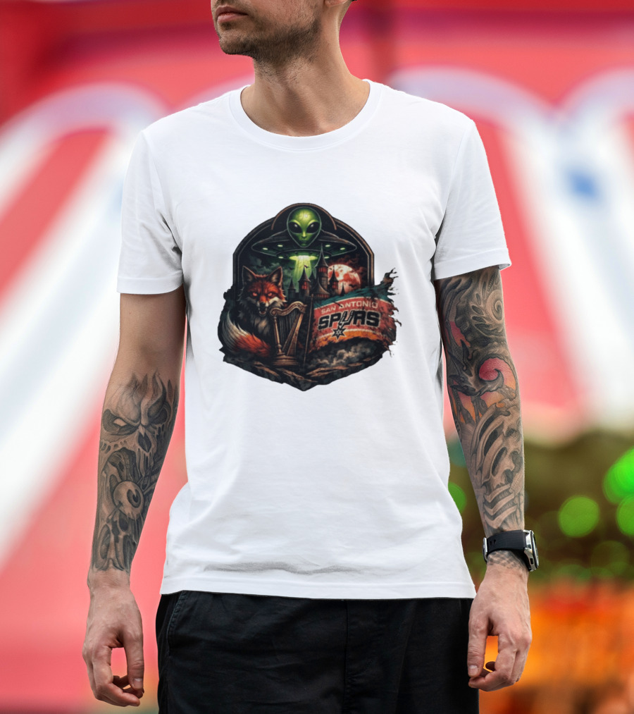 San Antonio Spurs UFO Alien Fox Harp Castle Moon Flag T-Shirt