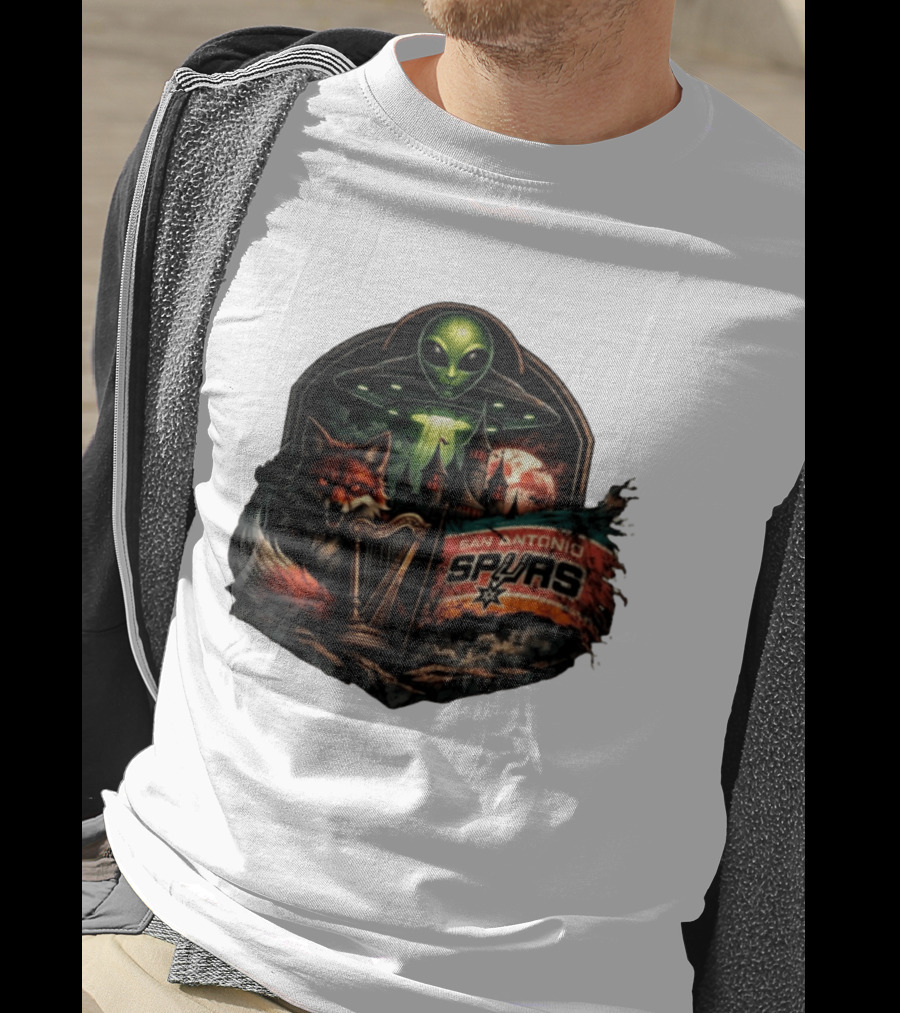 San Antonio Spurs UFO Alien Fox Harp Castle Moon Flag T-Shirt