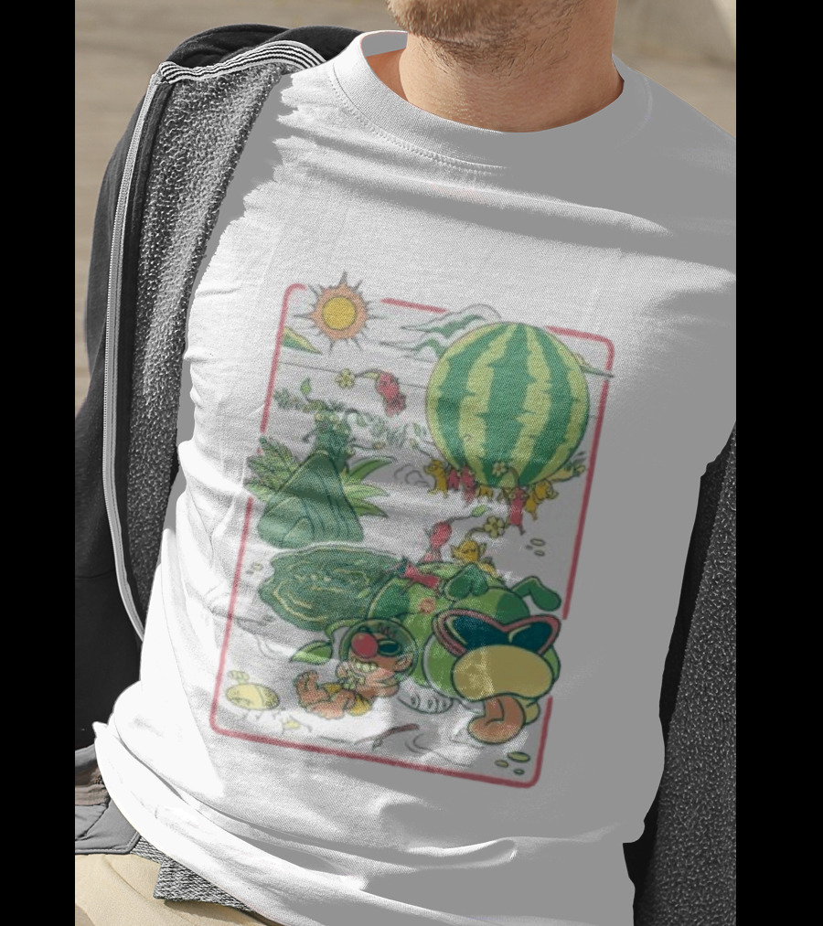 Pikmin Characters With Olimar Carrying Watermelon In Game Series T-Shirt