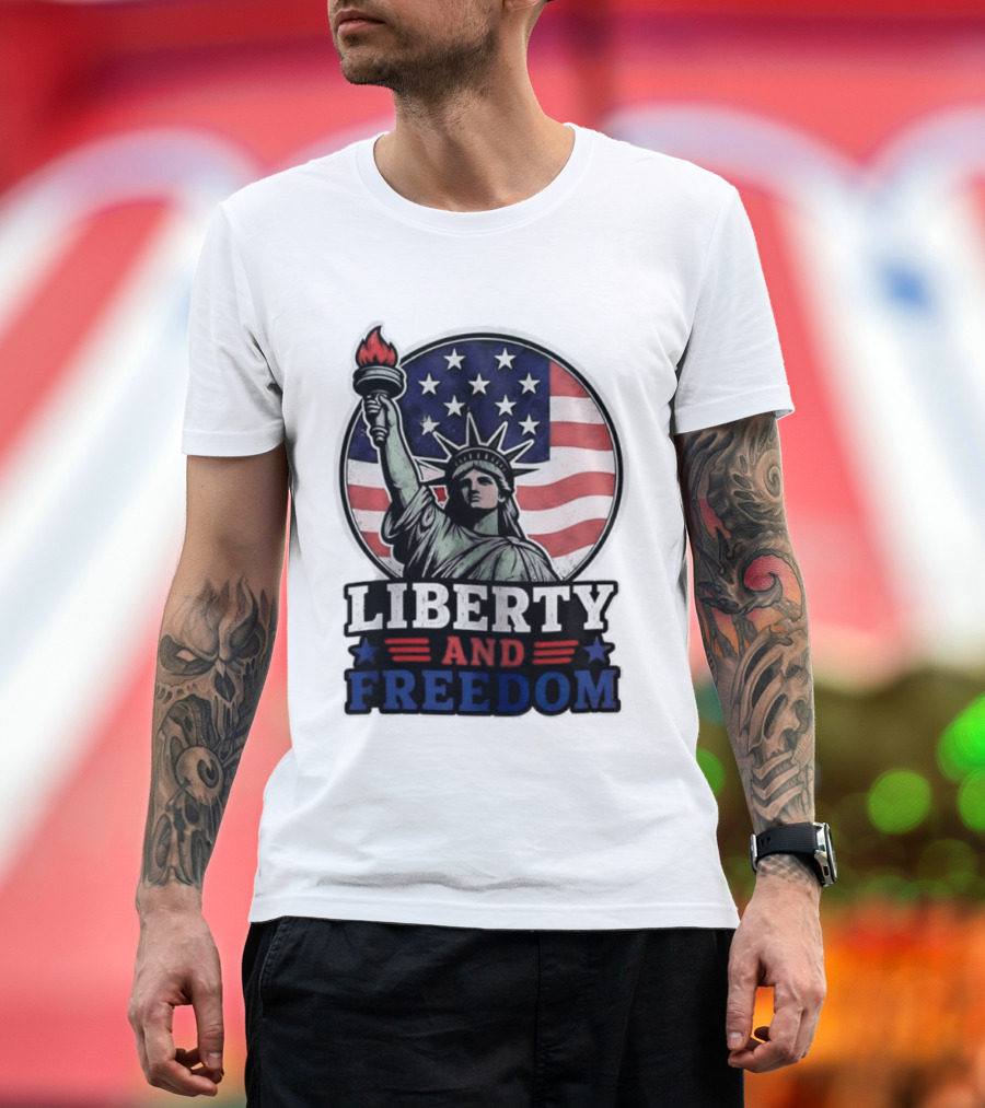Liberty And Freedom Statue Of Liberty USA Flag Stars T-Shirt