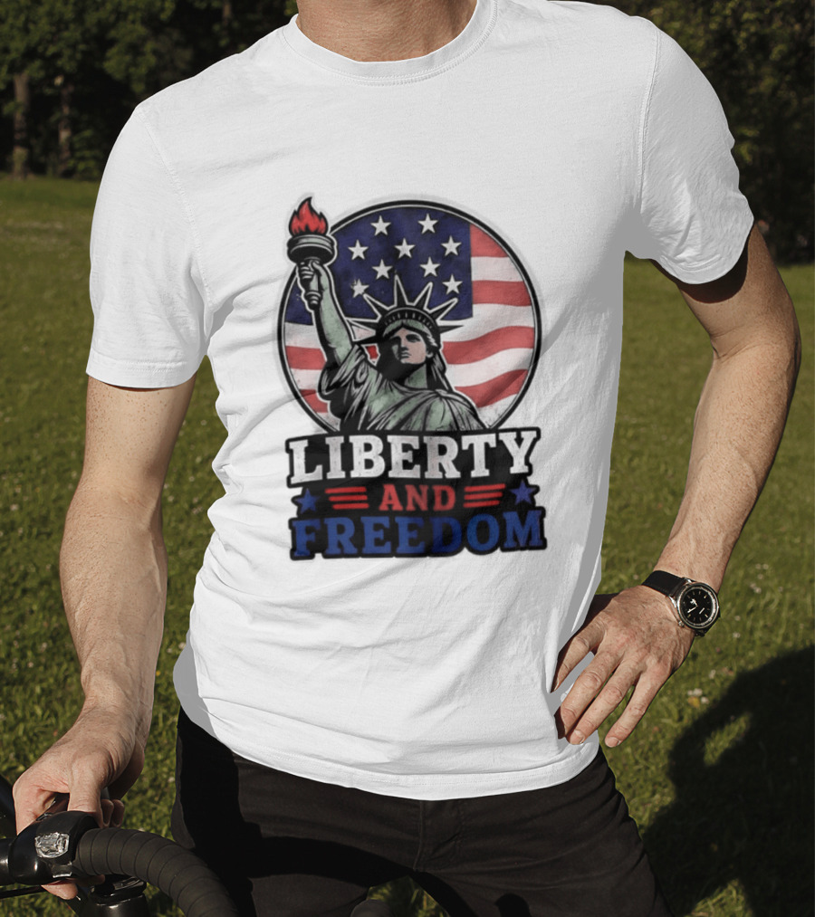 Liberty And Freedom Statue Of Liberty USA Flag Stars T-Shirt