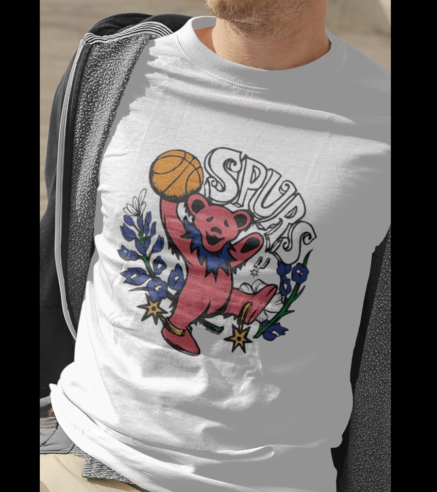 San Antonio Spurs Grateful Dead Bear Basketball Motif T-Shirt