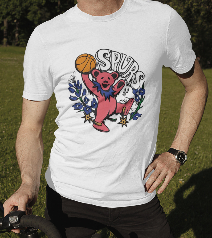 San Antonio Spurs Grateful Dead Bear Basketball Motif T-Shirt