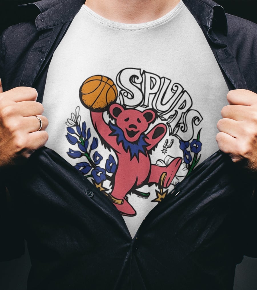 San Antonio Spurs Grateful Dead Bear Basketball Motif T-Shirt