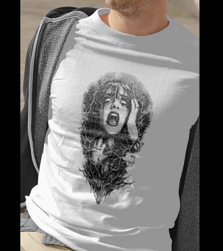 Screaming Woman Entangled Thorny Vines Dark Horror T-Shirt