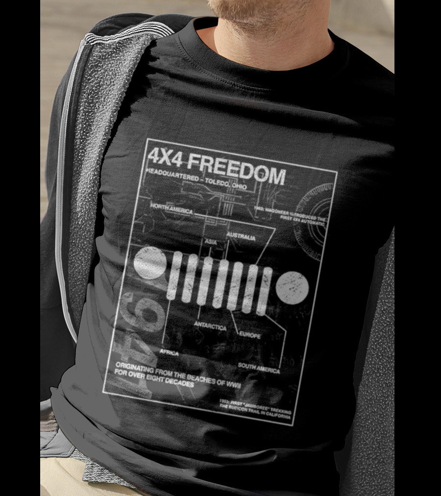 4x4 Freedom Jeep 1941 Global History Blueprint T-Shirt