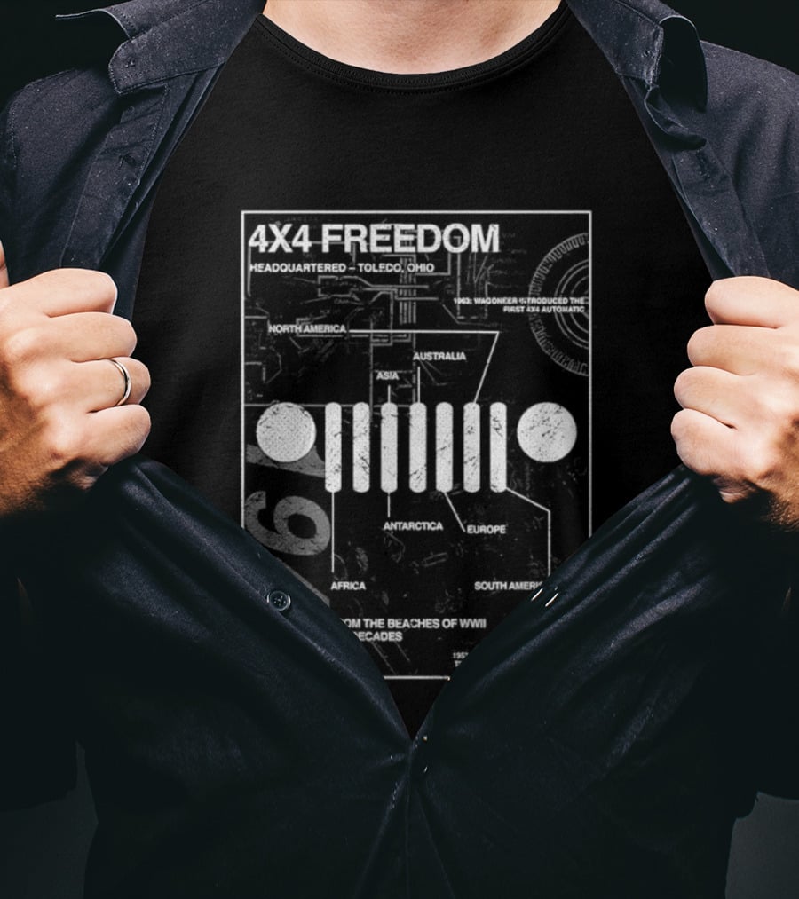 4x4 Freedom Jeep 1941 Global History Blueprint T-Shirt