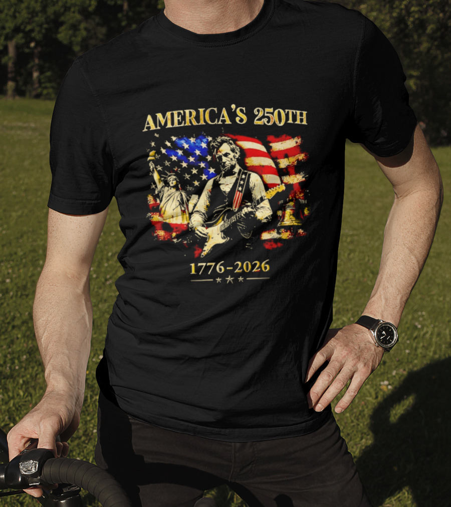 America's 250th Abraham Lincoln Guitar 1776 2026 Statue Of Liberty US Flag T-Shirt